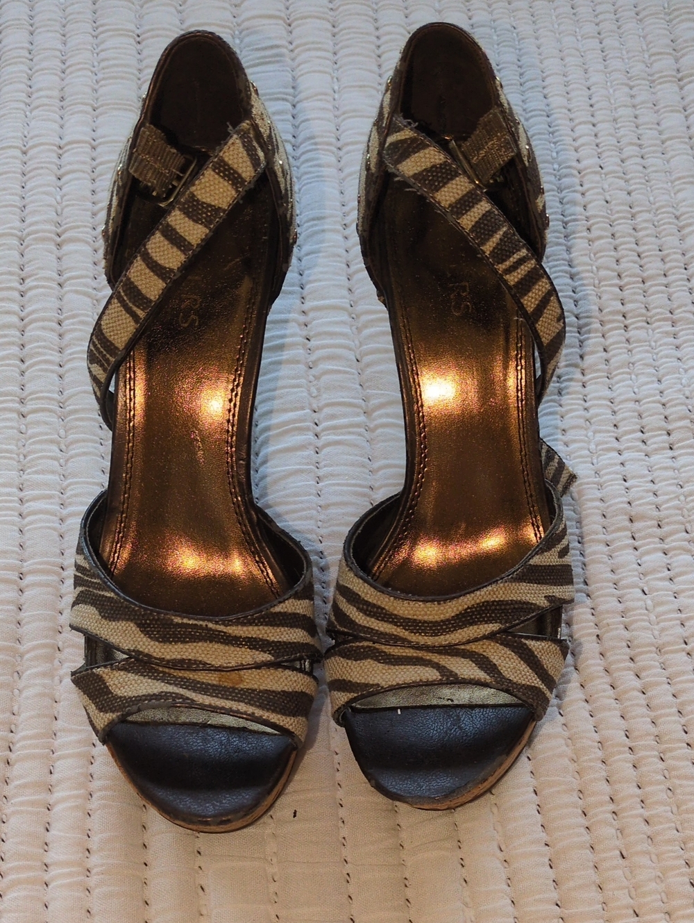 Women’s Strappy Zebra-Print Open-Toe Heels - Brown & Cream